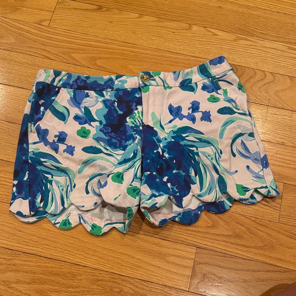 Lilly Pulitzer Blue and Green Floral High Waist Shorts